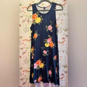 Old Navy Luxe Navy Blue Midi Dress with Rose Pattern